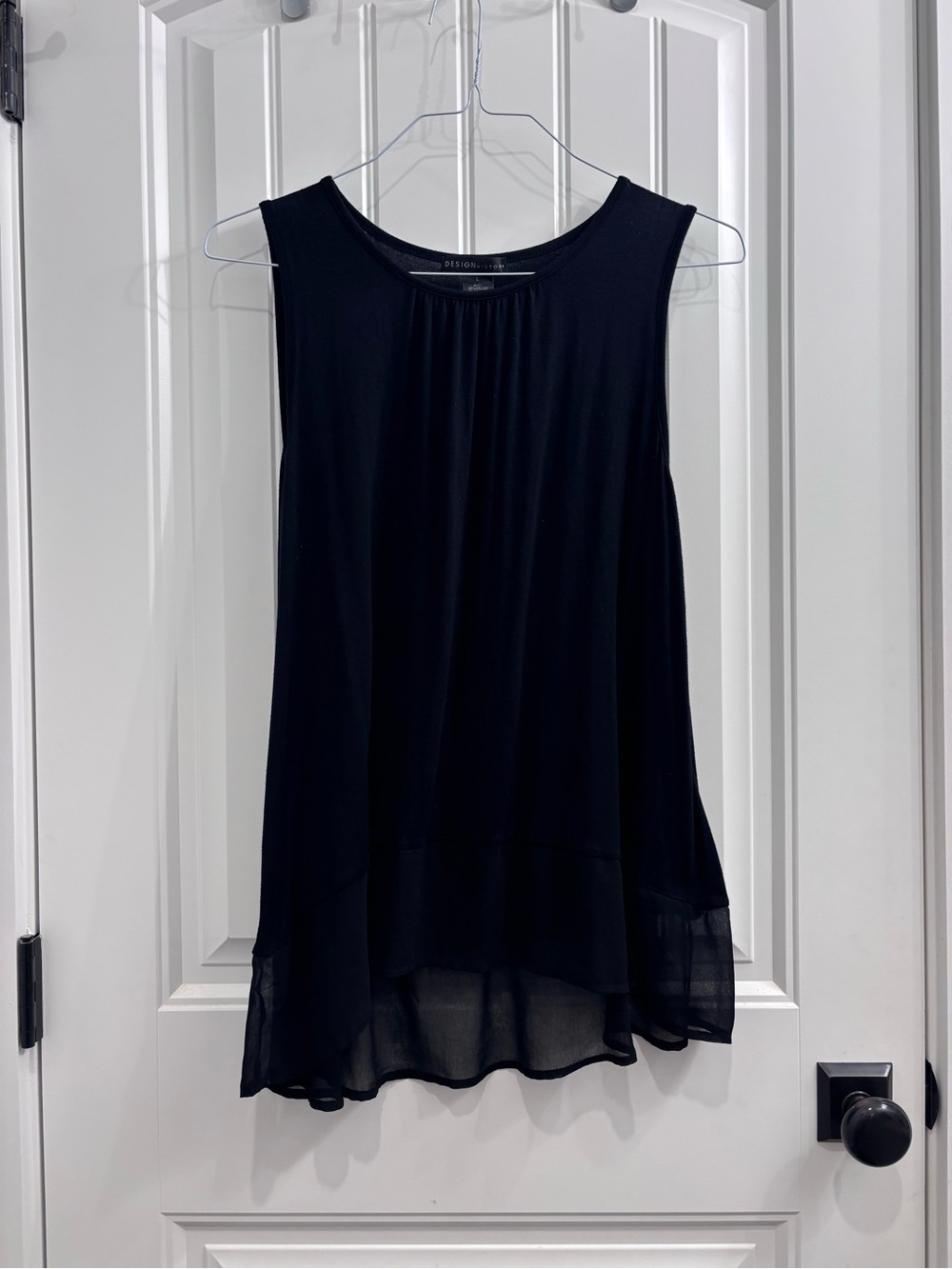 Design History Black Sleeveless Tank with Sheer Hem